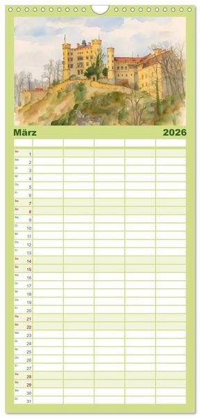Produktbild: Familienplaner 2026 - Deutsche Schl&ouml;sser und Burgen mit 5 Spalten (Wandkalender, 21 x 45 cm) CALVENDO
