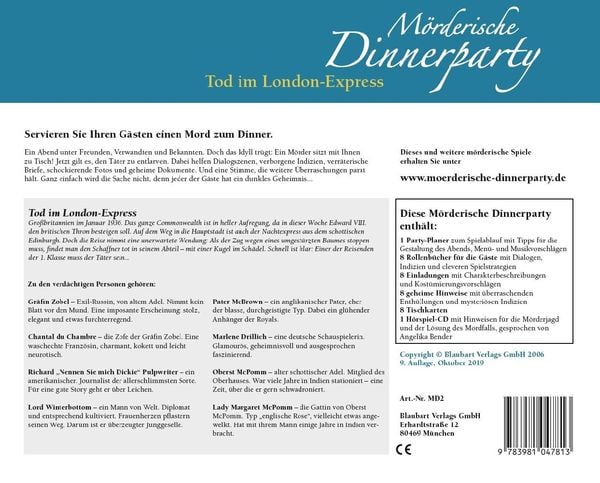 Produktbild: M&ouml;rderische Dinnerparty. Tod im London-Express