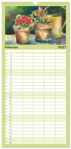Produktbild: Familienplaner 2027 - Garten Aquarelle mit 5 Spalten (Wandkalender, 21 x 45 cm) CALVENDO