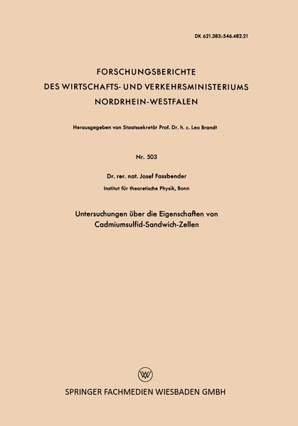 Produktbild: Untersuchungen &uuml;ber die Eigenschaften von Cadmiumsulfid-Sandwich-Zellen