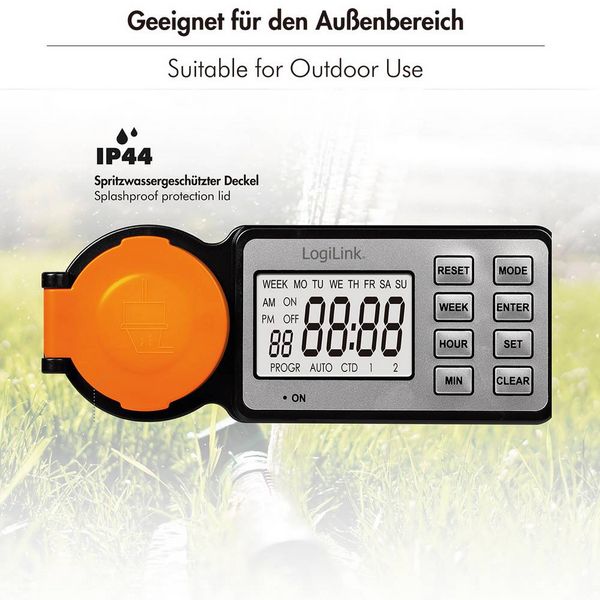Produktbild: LogiLink ET0016 Zeitschaltuhr digital IP44 Countdown-Funktion, EIN/AUS-Programm, Timer-Funktion