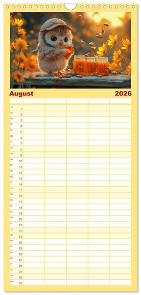 Produktbild: Familienplaner 2026 - Eulen im Wald - Die geheimen Jobs und Aufgaben mit 5 Spalten (Wandkalender, 21 x 45 cm) CALVENDO