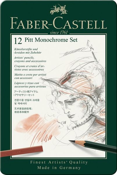 Produktbild: Faber-Castell Pitt Monochrome, 12er Set Metalletui