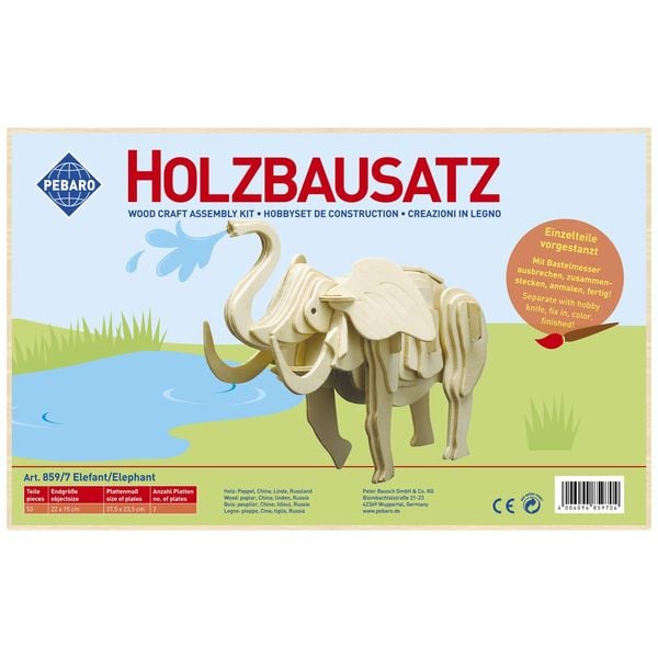 Produktbild: PEBARO 859/7 - Holzbausatz Elefant, 53 Teile, Holzkonstruktion zum Zusammenstecken