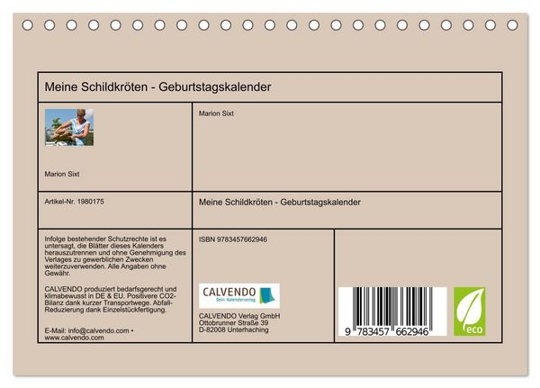 Produktbild: Meine Schildkr&ouml;ten - Geburtstagskalender (Tischkalender 2026 DIN A5 quer), CALVENDO Monatskalender