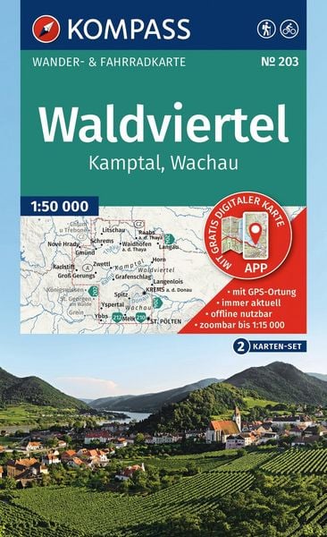 Produktbild: KOMPASS Wanderkarten-Set 203 Waldviertel, Kamptal, Wachau (2 Karten) 1:50.000