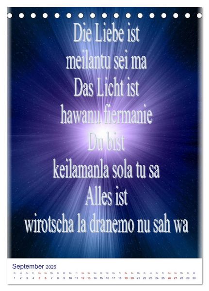 Produktbild: Heilende Mantras in der Lichtsprache des Universums (Tischkalender 2026 DIN A5 hoch), CALVENDO Monatskalender