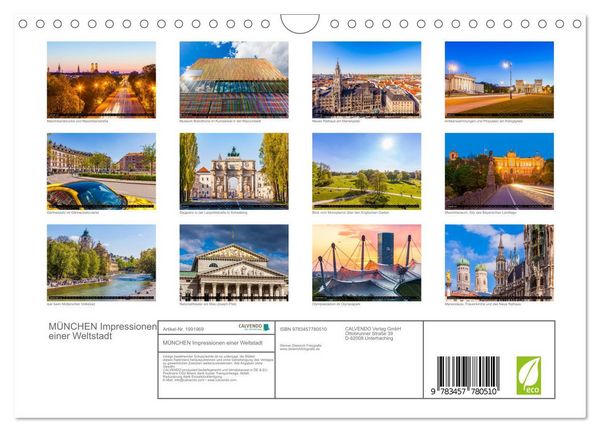 Produktbild: M&Uuml;NCHEN Impressionen einer Weltstadt (Wandkalender 2026 DIN A4 quer), CALVENDO Monatskalender