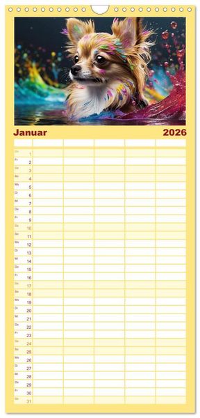 Produktbild: Familienplaner 2026 - Splash - Hunde im Farbrausch mit 5 Spalten (Wandkalender, 21 x 45 cm) CALVENDO