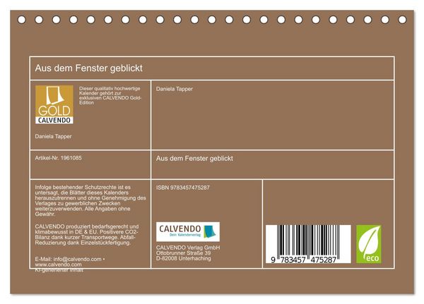 Produktbild: Aus dem Fenster geblickt (Tischkalender 2026 DIN A5 quer), CALVENDO Monatskalender