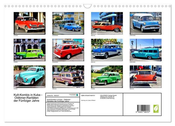 Produktbild: Kult-Kombis in Kuba - Oldtimer-Rarit&auml;ten der F&uuml;nfziger Jahre (Wandkalender 2026 DIN A3 quer), CALVENDO Monatskalender