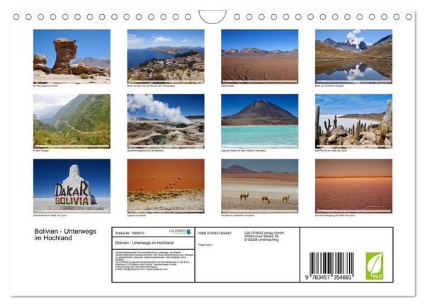 Produktbild: Bolivien - Unterwegs im Hochland (Wandkalender 2026 DIN A4 quer), CALVENDO Monatskalender