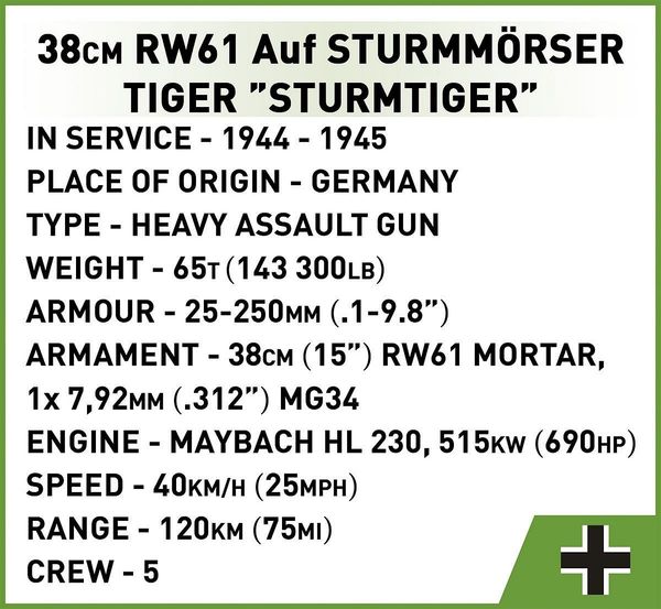 Produktbild: COBI Historical Collection 2585 - Sturmm&ouml;rser Sturmtiger 38cm, Panzer, WWII, 1:28 Bausatz, 1100 Klemmbausteine, 1 x Spielfigur