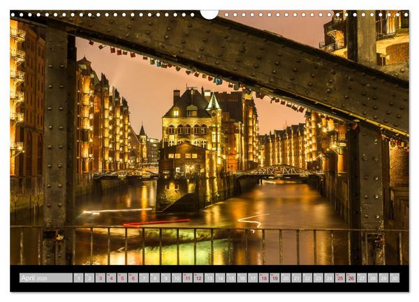 Produktbild: Hamburgs Br&uuml;cken bei Nacht (Wandkalender 2026 DIN A3 quer), CALVENDO Monatskalender