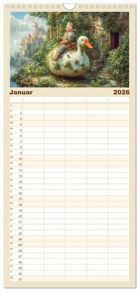 Produktbild: Familienplaner 2026 - Paradoxe fantastische Welten - M&auml;rchenhaft verspielt mit 5 Spalten (Wandkalender, 21 x 45 cm) CALVENDO