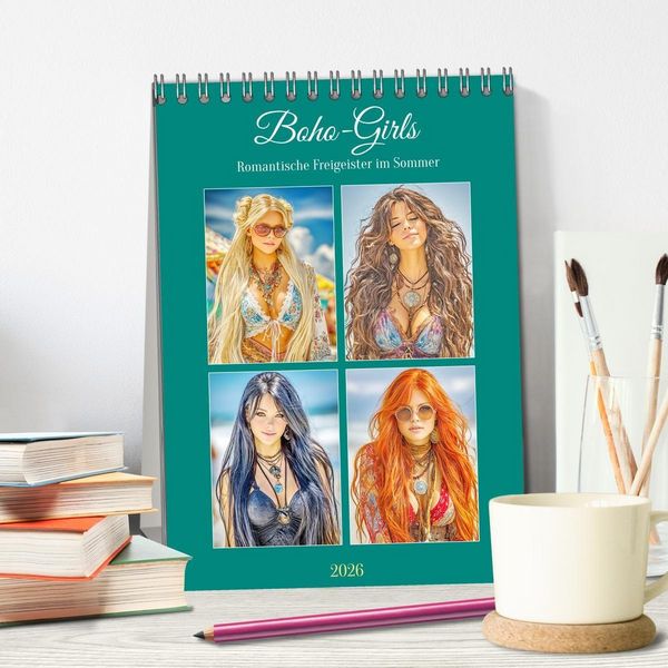 Produktbild: Boho-Girls. Romantische Freigeister im Sommer (Tischkalender 2026 DIN A5 hoch), CALVENDO Monatskalender