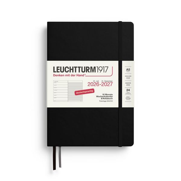 Produktbild: Wochenkalender & Notizbuch Medium (A5) 2027, 18 Monate, Schwarz, Deutsch