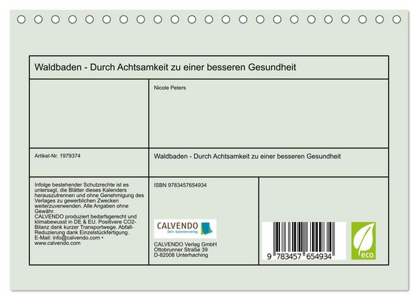 Produktbild: Waldbaden - Durch Achtsamkeit zu einer besseren Gesundheit (Tischkalender 2026 DIN A5 quer), CALVENDO Monatskalender