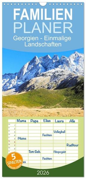 Produktbild: Familienplaner 2026 - Georgien - Einmalige Landschaften mit 5 Spalten (Wandkalender, 21 x 45 cm) CALVENDO