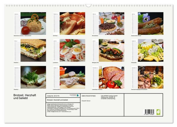 Produktbild: Brotzeit. Herzhaft und beliebt (Wandkalender 2026 DIN A2 quer), CALVENDO Monatskalender