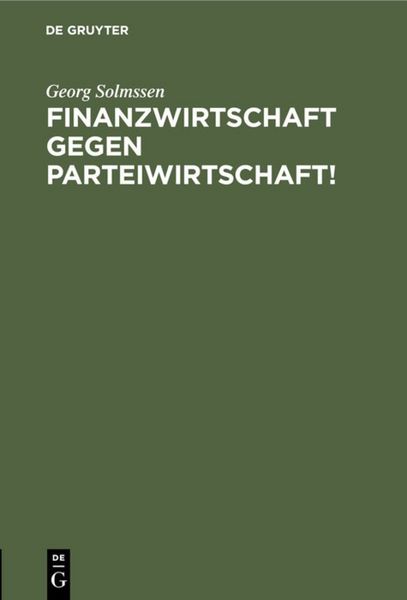 Produktbild: Finanzwirtschaft gegen Parteiwirtschaft!