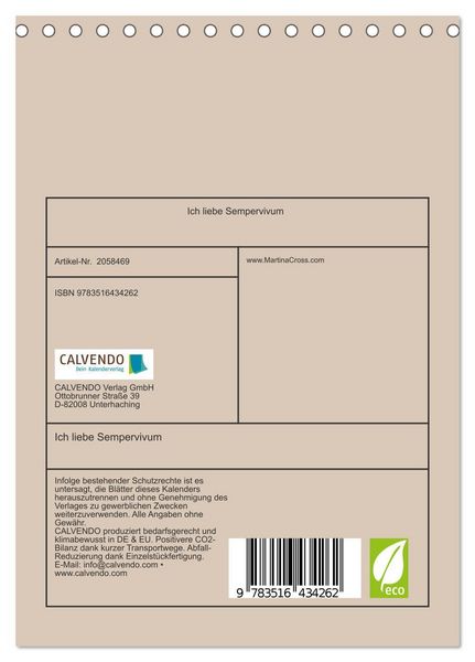 Produktbild: Ich liebe Sempervivum (Tischkalender 2026 DIN A5 hoch), CALVENDO Monatskalender
