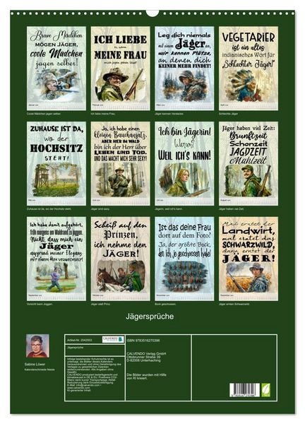 Produktbild: J&auml;gerspr&uuml;che (Wandkalender 2026 DIN A2 hoch), CALVENDO Monatskalender