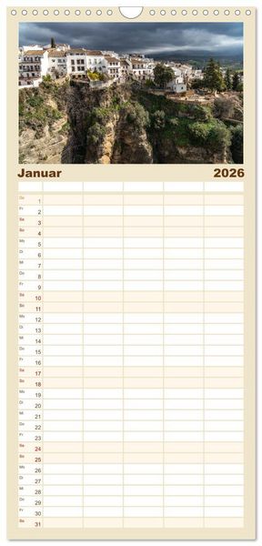 Produktbild: Familienplaner 2026 - Andalusiens weisse D&ouml;rfer mit 5 Spalten (Wandkalender, 21 x 45 cm) CALVENDO