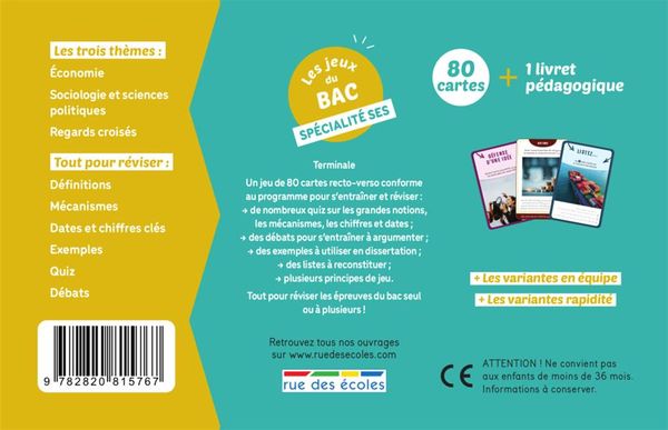 Produktbild: Les Jeux du Bac - Specialite ses - 80 Cartes + 1 Livret Pedagogique