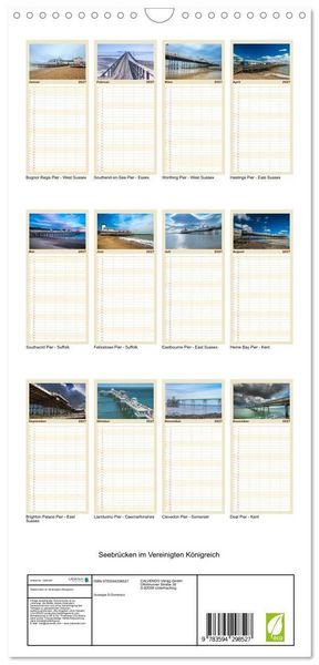 Produktbild: Familienplaner 2027 - Seebr&uuml;cken im Vereinigten K&ouml;nigreich mit 5 Spalten (Wandkalender, 21 x 45 cm) CALVENDO