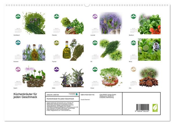Produktbild: K&uuml;chenkr&auml;uter f&uuml;r jeden Geschmack (hochwertiger Premium Wandkalender 2026 DIN A2 quer), Kunstdruck in Hochglanz