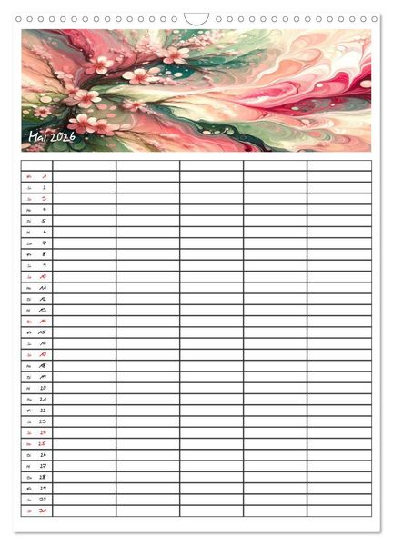 Produktbild: Pouring Art Familienplaner - Durch das Jahr mit KI-kreierter Pouring Kunst (Wandkalender 2026 DIN A3 hoch), CALVENDO Monatskalender