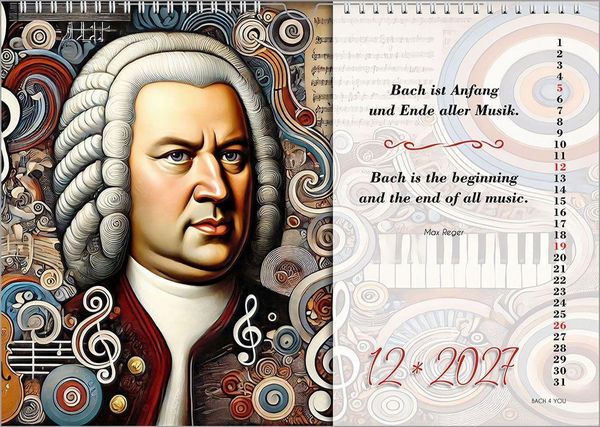 Produktbild: Johann-Sebastian-Bach-Zitate-Kalender, ein Musik-Kalender 2027, DIN A4