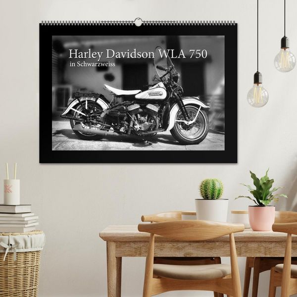 Produktbild: Harley Davidson WLA 750 in Schwarzweiss (Wandkalender 2026 DIN A2 quer), CALVENDO Monatskalender