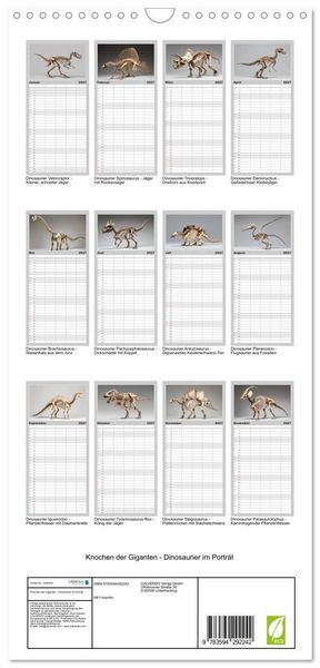 Produktbild: Familienplaner 2027 - Knochen der Giganten - Dinosaurier im Portr&auml;t mit 5 Spalten (Wandkalender, 21 x 45 cm) CALVENDO