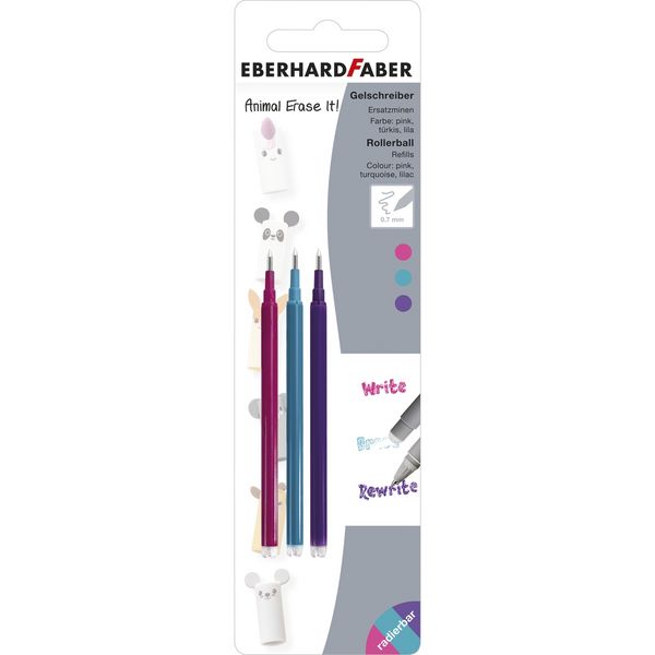 Produktbild: EBERHARD FABER Refill Mine Animal Erase It! pink/lila/skyblue 0,7mm 3 St&uuml;ck 3 Farben Blister