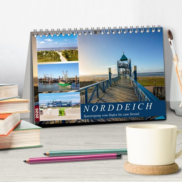 Produktbild: Norddeich Spaziergang vom Hafen bis zum Strand (Tischkalender 2026 DIN A5 quer), CALVENDO Monatskalender