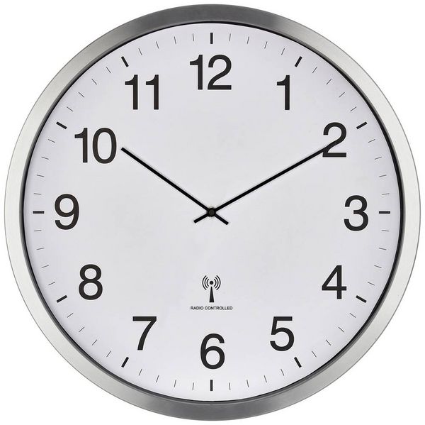 Produktbild: TFA Dostmann 60.3548.02 Funk Wanduhr 50.8mm x 65mm Wei&szlig;, Silber Gro&szlig;es Display