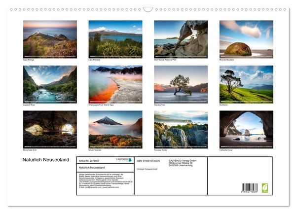 Produktbild: Nat&uuml;rlich Neuseeland (Wandkalender 2026 DIN A2 quer), CALVENDO Monatskalender