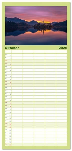 Produktbild: Familienplaner 2026 - Leidenschaft Landschaften mit 5 Spalten (Wandkalender, 21 x 45 cm) CALVENDO