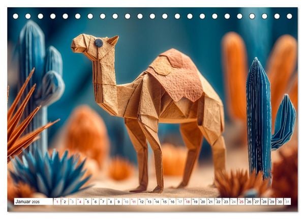 Produktbild: Origami Zoo - Bunter Tierkalender f&uuml;r Kinder und Familien (Tischkalender 2026 DIN A5 quer), CALVENDO Monatskalender