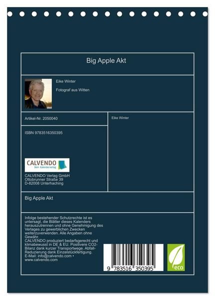 Produktbild: Big Apple Akt (Tischkalender 2026 DIN A5 hoch), CALVENDO Monatskalender