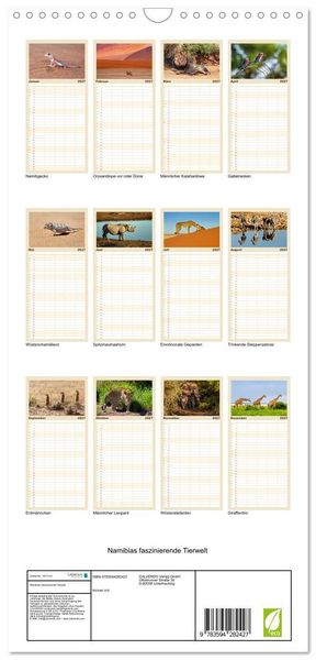 Produktbild: Familienplaner 2027 - Namibias faszinierende Tierwelt mit 5 Spalten (Wandkalender, 21 x 45 cm) CALVENDO