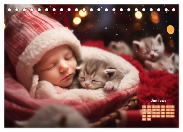 Produktbild: Kleine Schlummerparade: Babys und ihre kuscheligen Tierfreunde (Tischkalender 2026 DIN A5 quer), CALVENDO Monatskalender