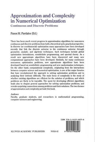 Produktbild: Approximation and Complexity in Numerical Optimization