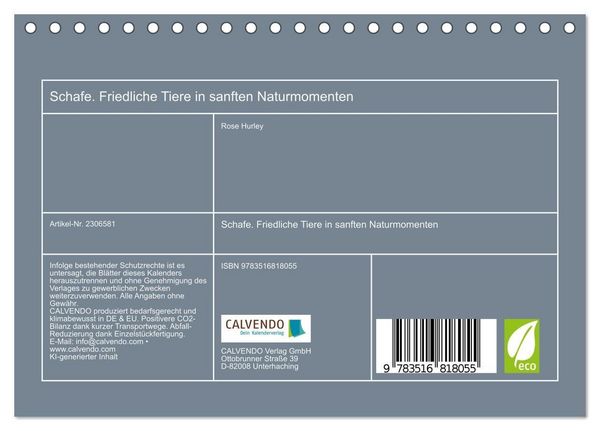 Produktbild: Schafe. Friedliche Tiere in sanften Naturmomenten (Tischkalender 2027 DIN A5 quer), CALVENDO Monatskalender