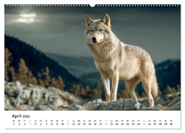 Produktbild: W&ouml;lfe im Mondlicht - Ruf der Wildnis (Wandkalender 2026 DIN A2 quer), CALVENDO Monatskalender