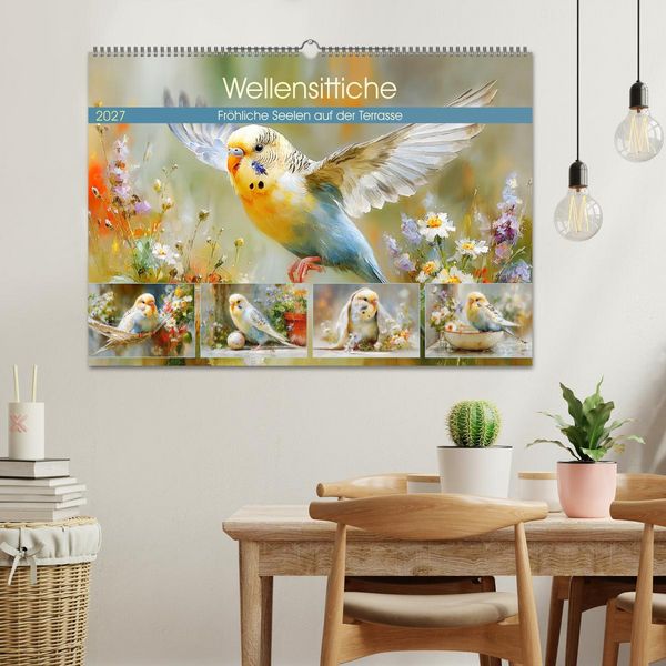 Produktbild: Wellensittiche. Fr&ouml;hliche Seelen auf der Terrasse (Wandkalender 2027 DIN A2 quer), CALVENDO Monatskalender
