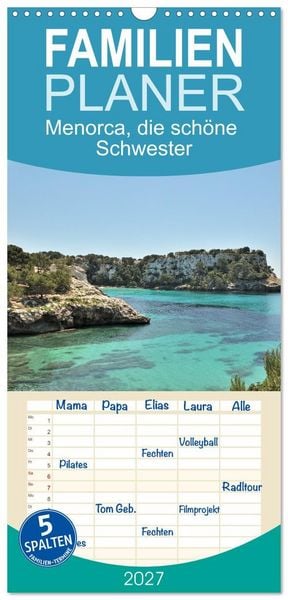 Produktbild: Familienplaner 2027 - Menorca, die sch&ouml;ne Schwester mit 5 Spalten (Wandkalender, 21 x 45 cm) CALVENDO