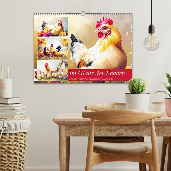 Produktbild: Im Glanz der Federn. Sch&ouml;ne H&uuml;hner in malerischer Harmonie (Wandkalender 2026 DIN A3 quer), CALVENDO Monatskalender